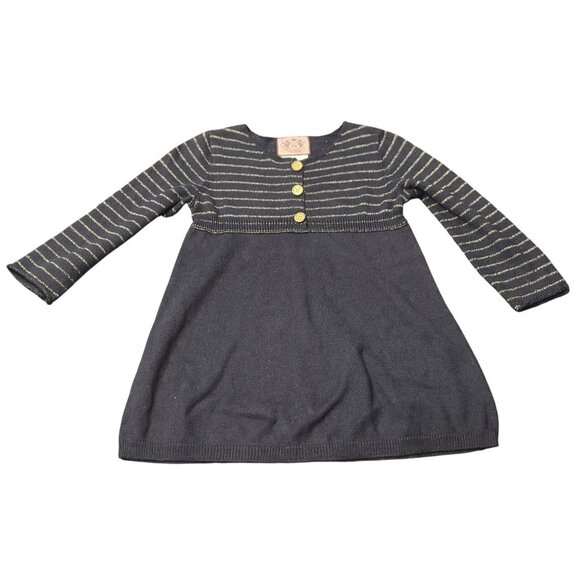 Juicy Couture Girls Sweater Dress 12–18M Navy Knit w/ Gold Lurex Stripes 11"x18" - Picture 1 of 6